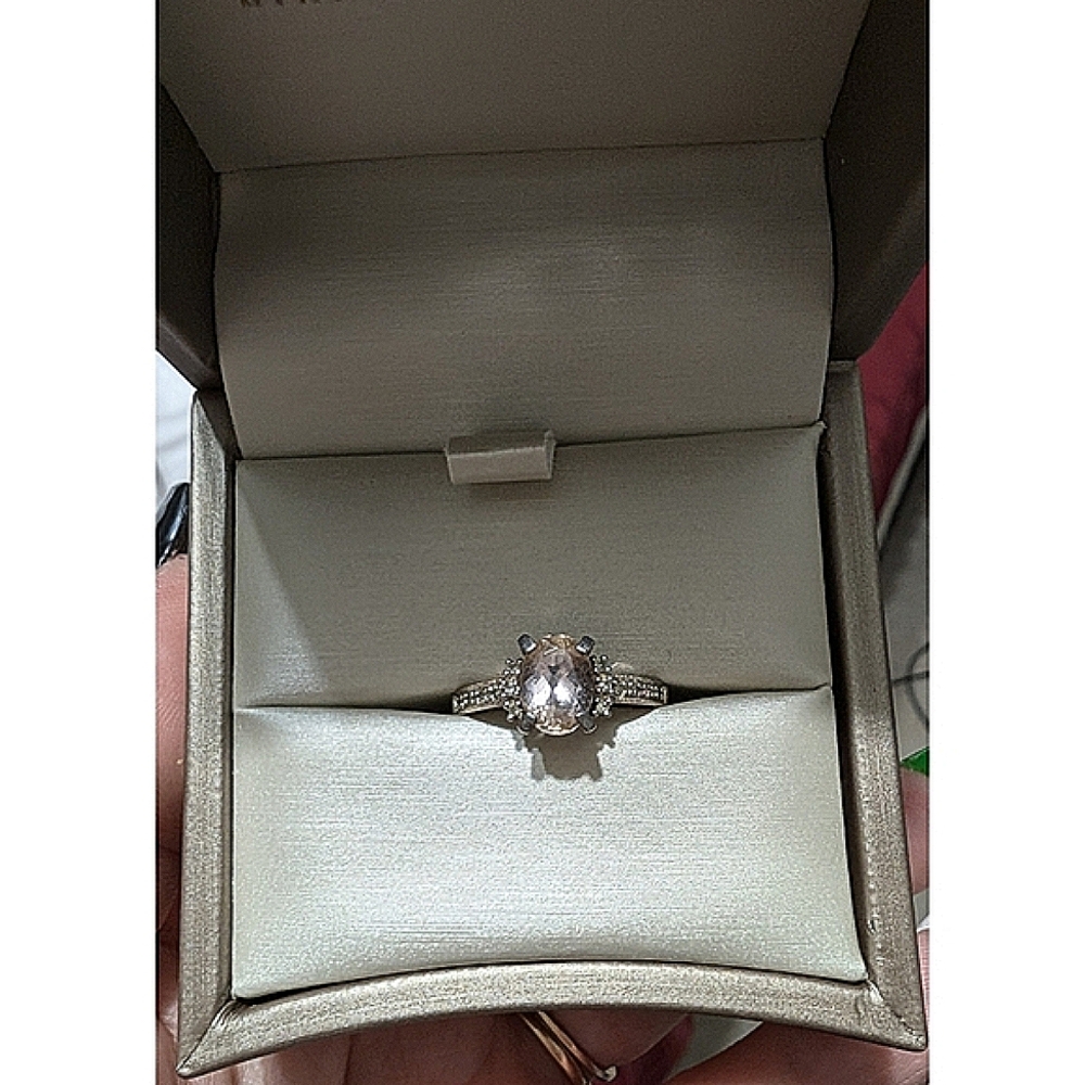 Morganite and Diamond Rose Gold Plated Sterling Silver Ring